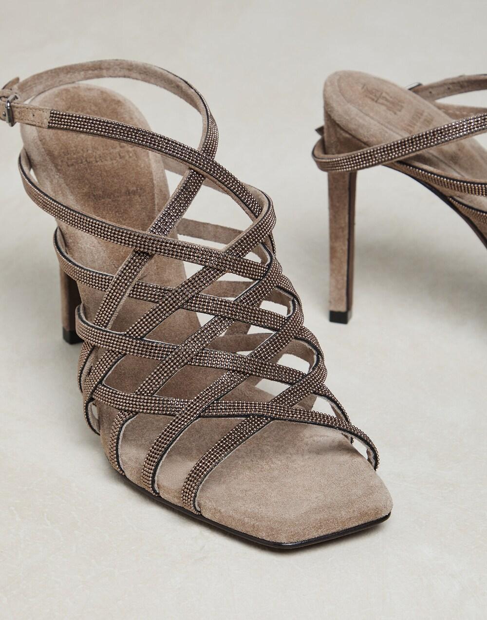 BRUNELLO CUCINELLI WOMEN'S DARK BROWN STRAPPY HIGH-HEEL SANDALS