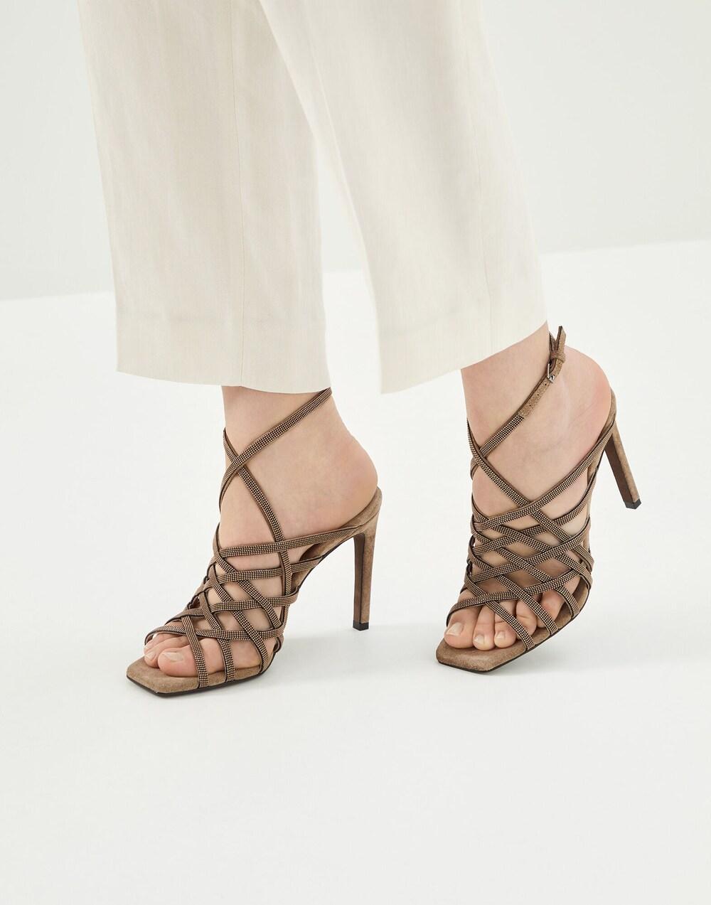 BRUNELLO CUCINELLI WOMEN'S DARK BROWN STRAPPY HIGH-HEEL SANDALS