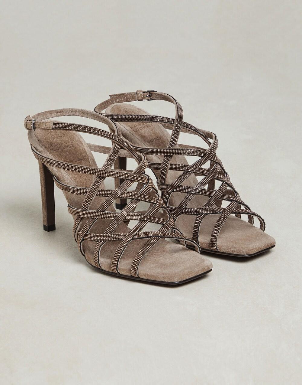 BRUNELLO CUCINELLI WOMEN'S DARK BROWN STRAPPY HIGH-HEEL SANDALS