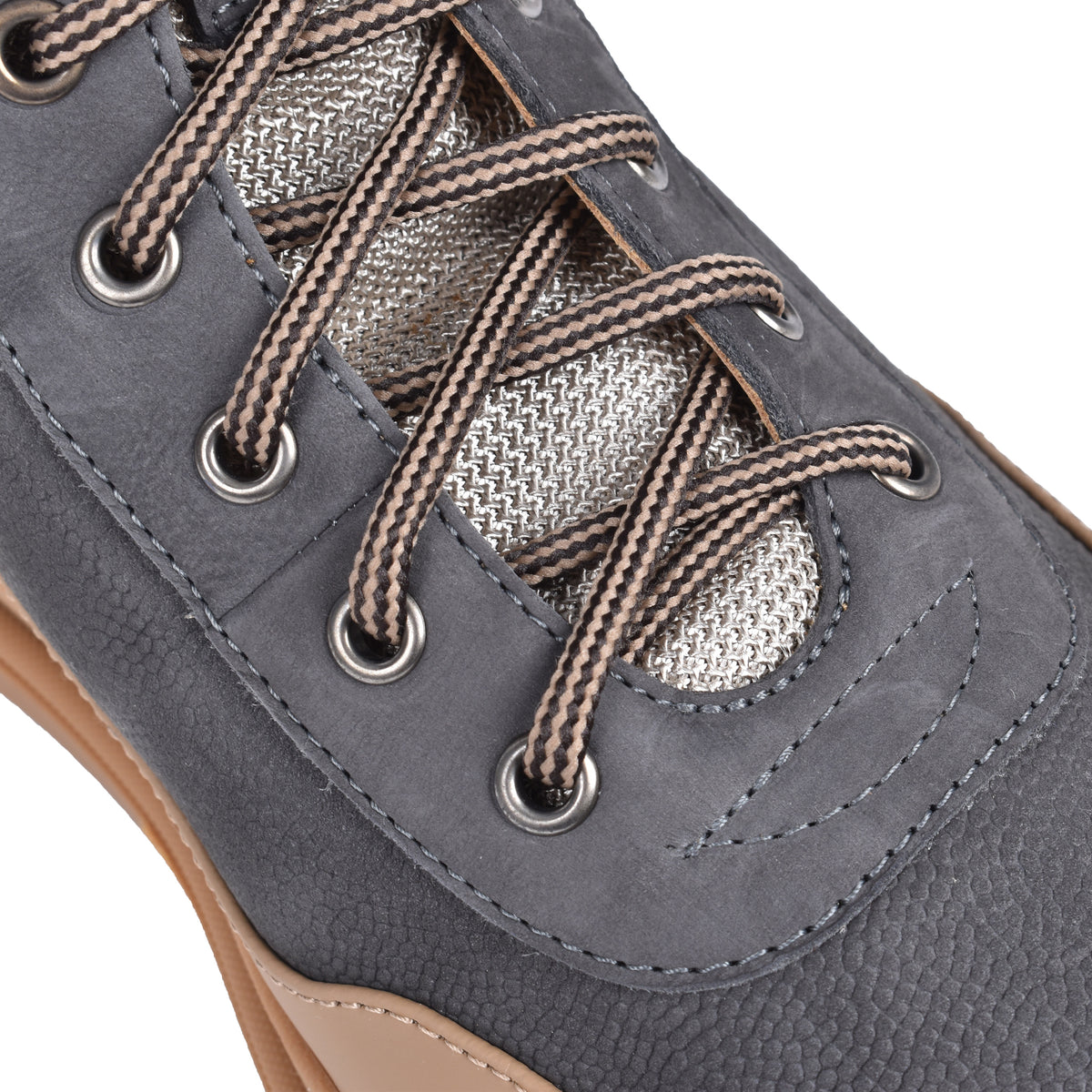 BRUNELLO CUCINELLI MEN'S TWO TONE GREY AND TAN LEATHER HIKING BOOTS