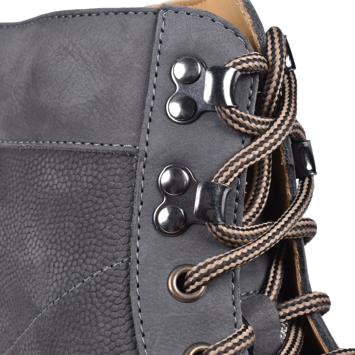 BRUNELLO CUCINELLI MEN'S TWO TONE GREY AND TAN LEATHER HIKING BOOTS
