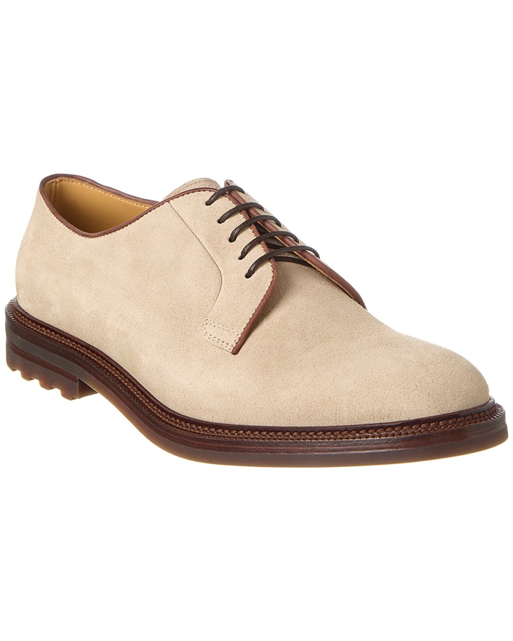 BRUNELLO CUCINELLI MEN'S NUDE SPRING SUEDE LEATHER DERBY SHOE