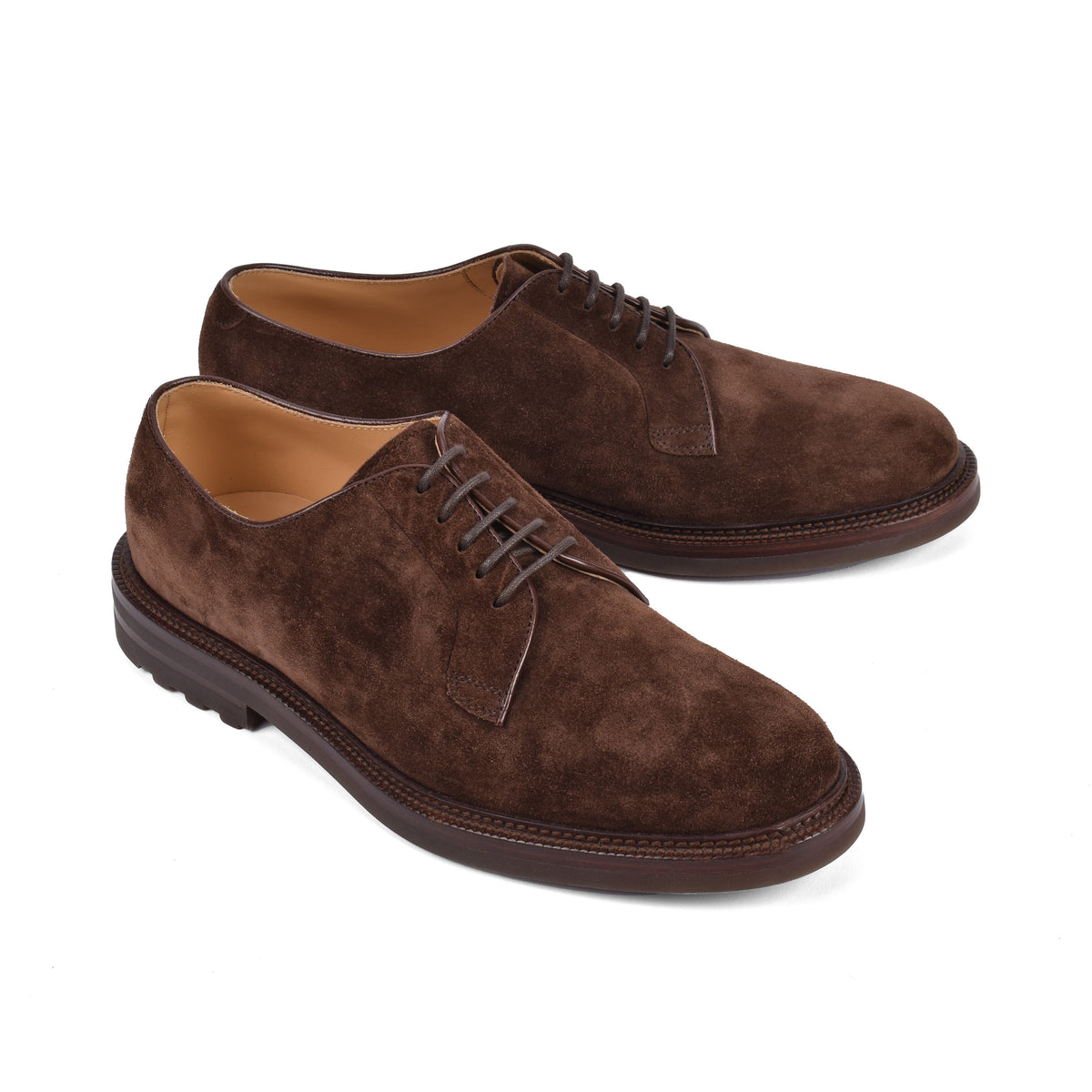 BRUNELLO CUCINELLI MEN'S BROWN SUEDE LEATHER DERBY SHOE