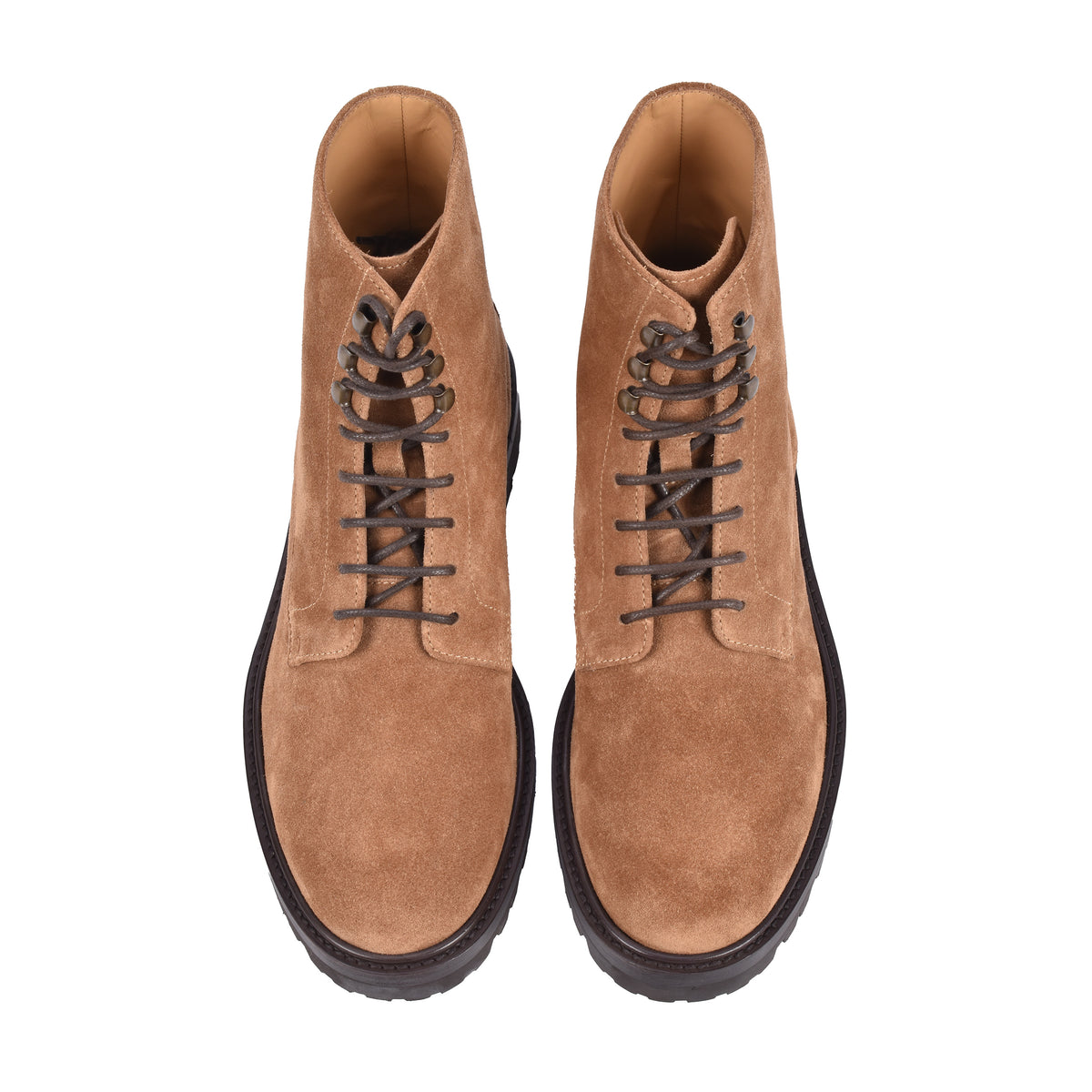 BRUNELLO CUCINELLI MEN'S BEIGE SUEDE LACE UP BOOTS