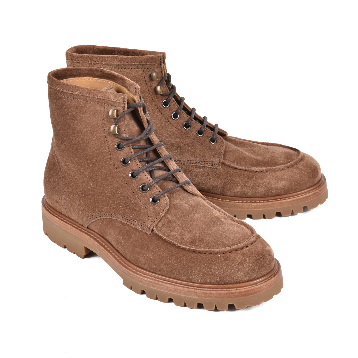 BRUNELLO CUCINELLI MEN'S BEIGE SUEDE LACE UP BOOTS