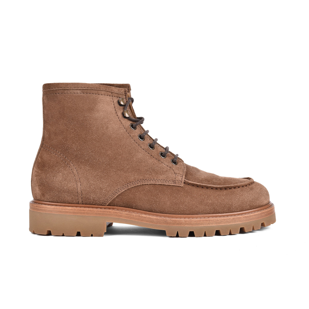 BRUNELLO CUCINELLI MEN'S BEIGE SUEDE LACE UP BOOTS