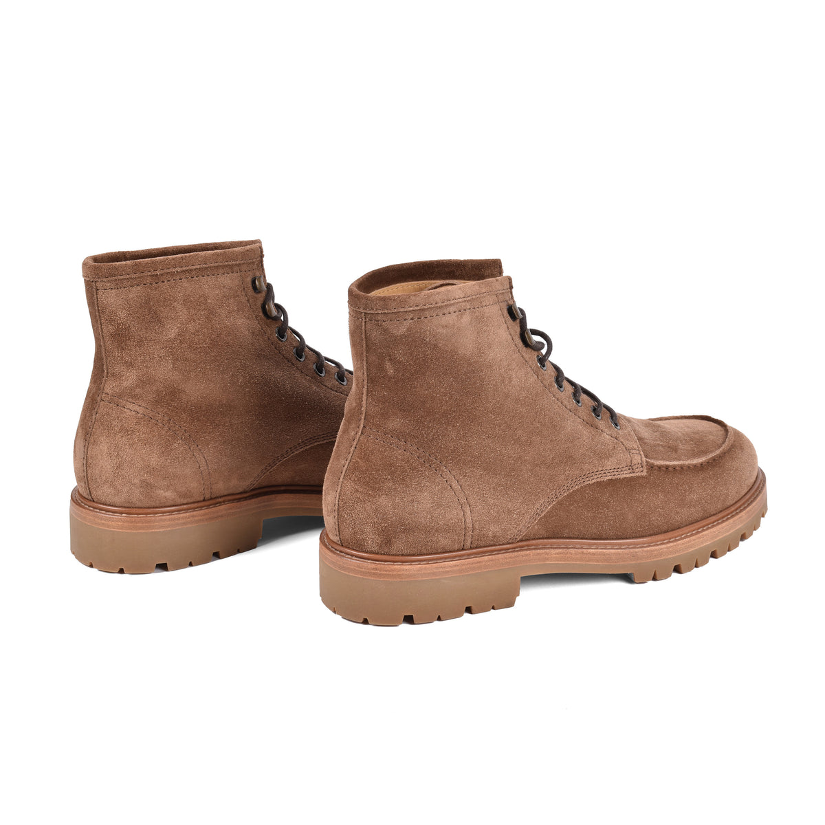 BRUNELLO CUCINELLI MEN'S BEIGE SUEDE LACE UP BOOTS