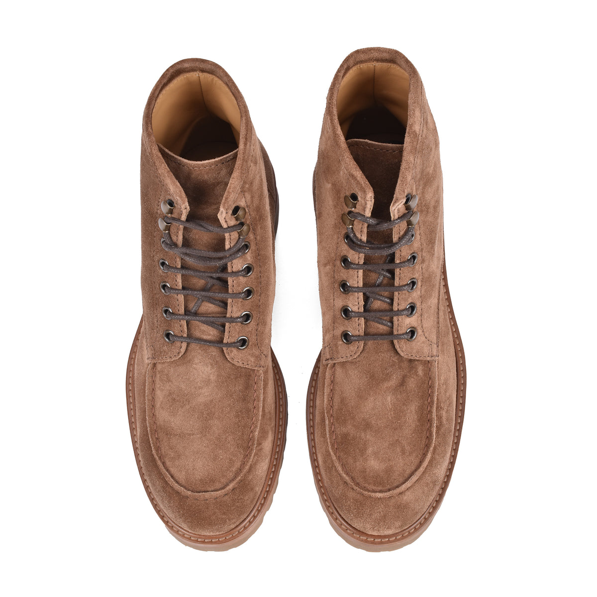 BRUNELLO CUCINELLI MEN'S BEIGE SUEDE LACE UP BOOTS