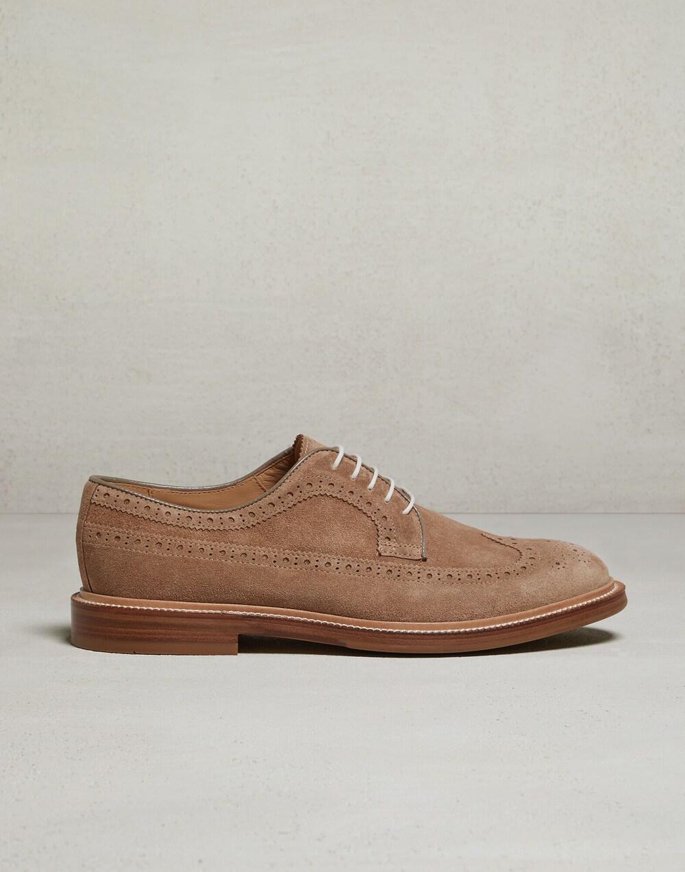 BRUNELLO CUCINELLI MEN'S TOBACCO SUEDE WINGTIP BROGUE SHOE