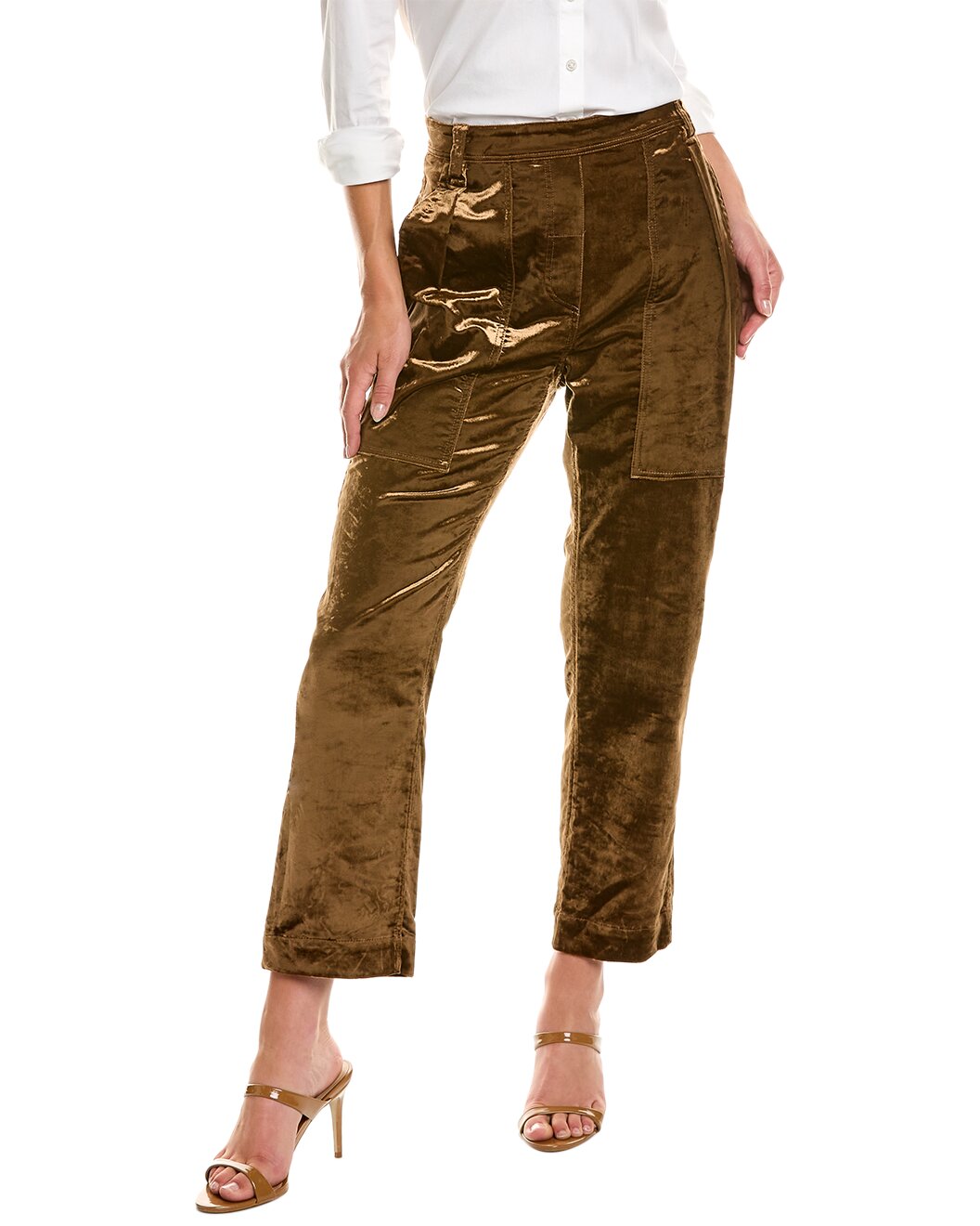 BRUNELLO CUCINELLI WOMEN'S BROWN VELVET HIGH WAISTED TROUSERS