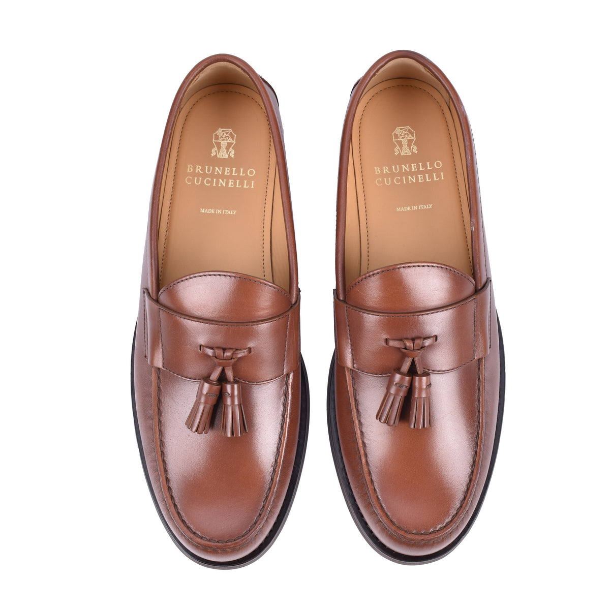 BRUNELLO CUCINELLI MEN'S BROWN LEATHER TASSEL LOAFERS