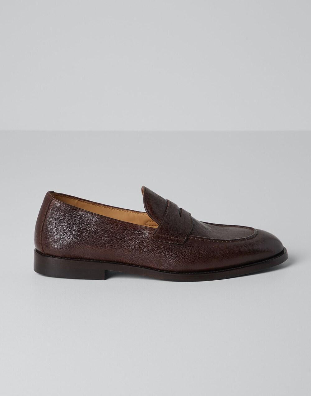 BRUNELLO CUCINELLI MEN'S CHESTNUT LEATHER PENNY LOAFER SHOE