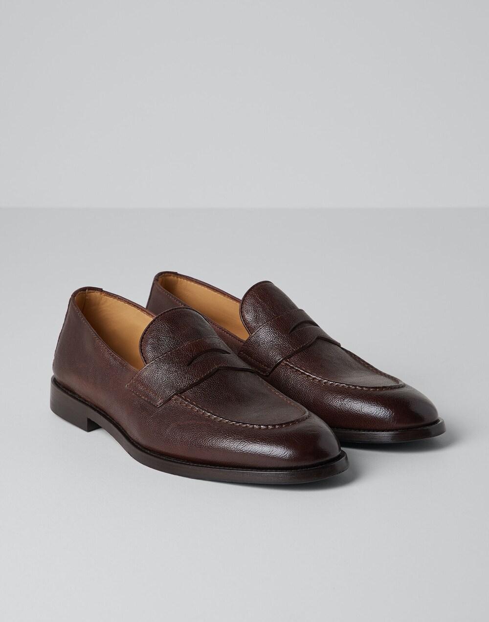 BRUNELLO CUCINELLI MEN'S CHESTNUT LEATHER PENNY LOAFER SHOE