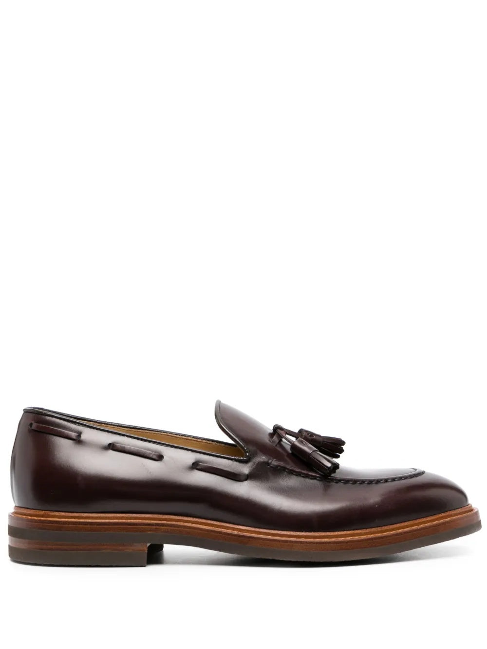 BRUNELLO CUCINELLI MEN'S DARK BROWN LEATHER TASSEL LOAFER SHOES