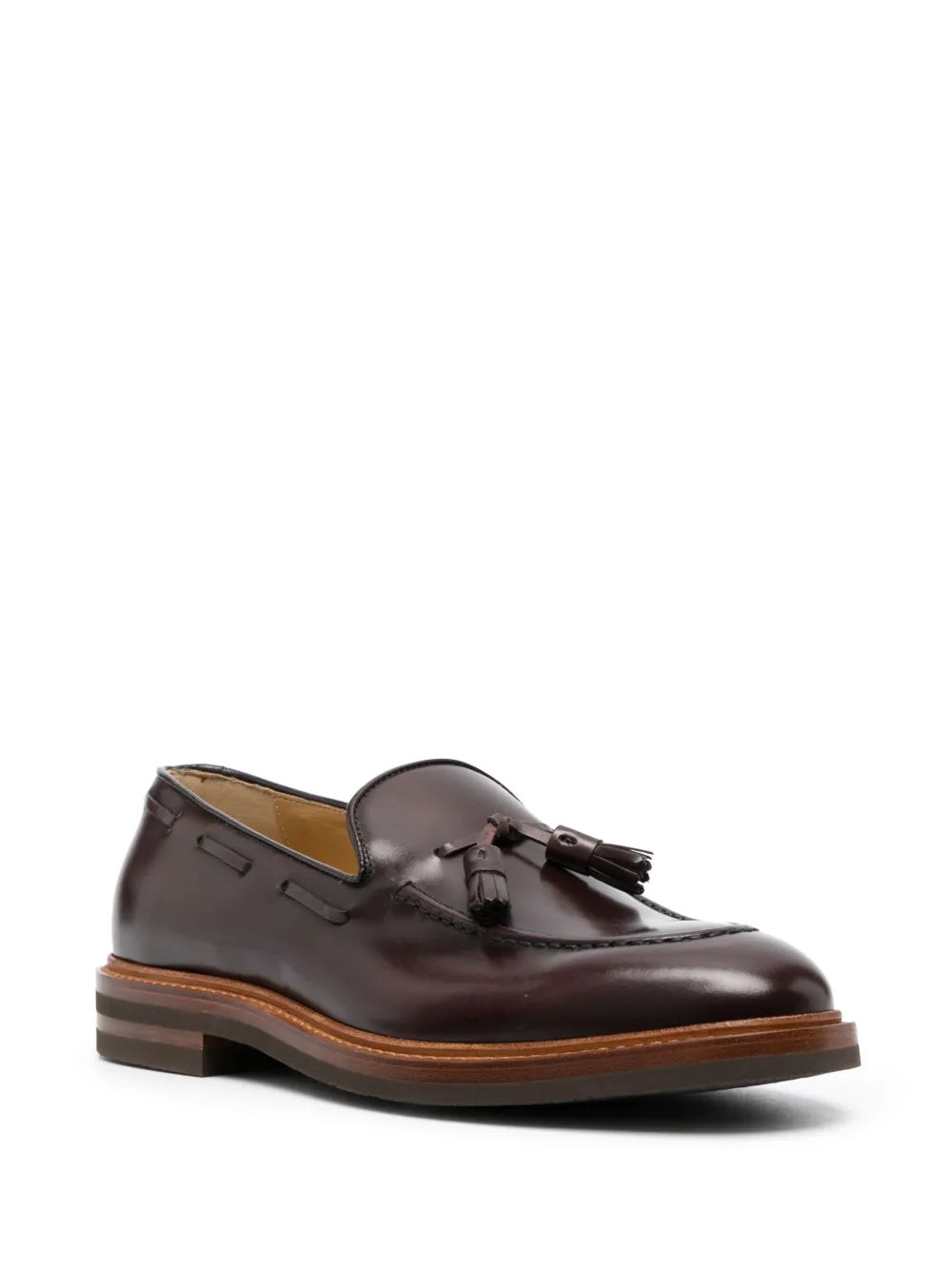 BRUNELLO CUCINELLI MEN'S DARK BROWN LEATHER TASSEL LOAFER SHOES