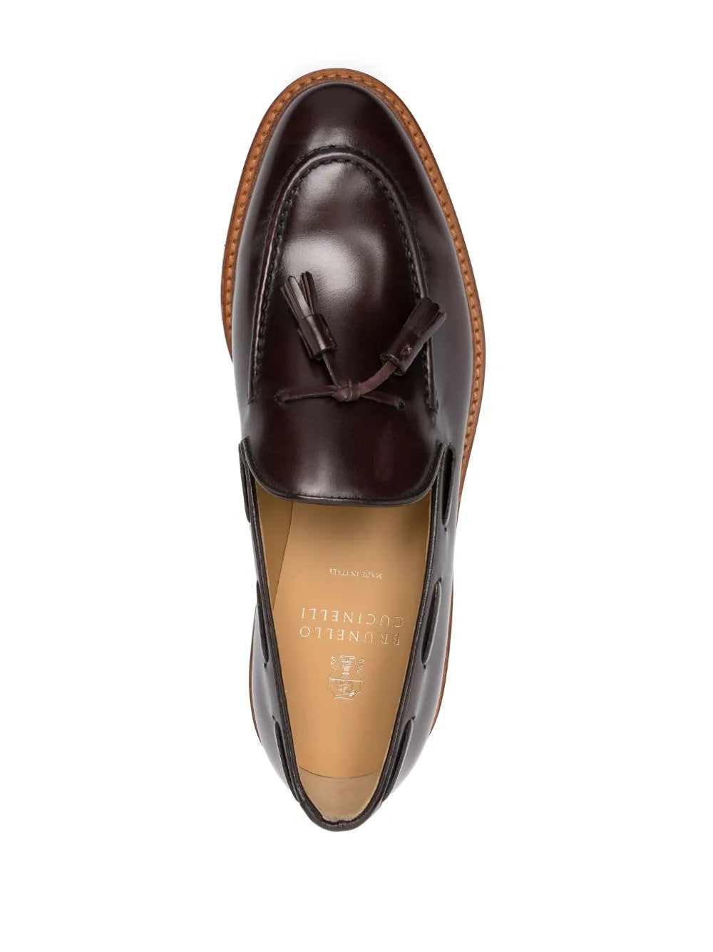 BRUNELLO CUCINELLI MEN'S DARK BROWN LEATHER TASSEL LOAFER SHOES