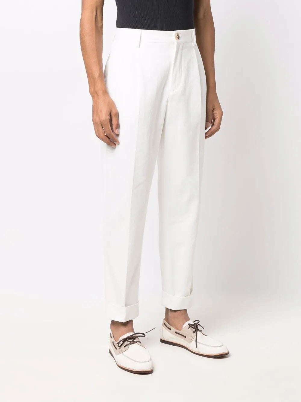 BRUNELLO CUCINELLI MEN'S WHITE PLEATED TAILORED TROUSERS