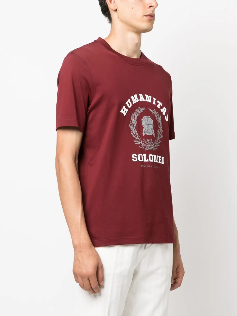 BRUNELLO CUCINELLI MEN'S MAROON GRAPHIC PRINT T-SHIRT