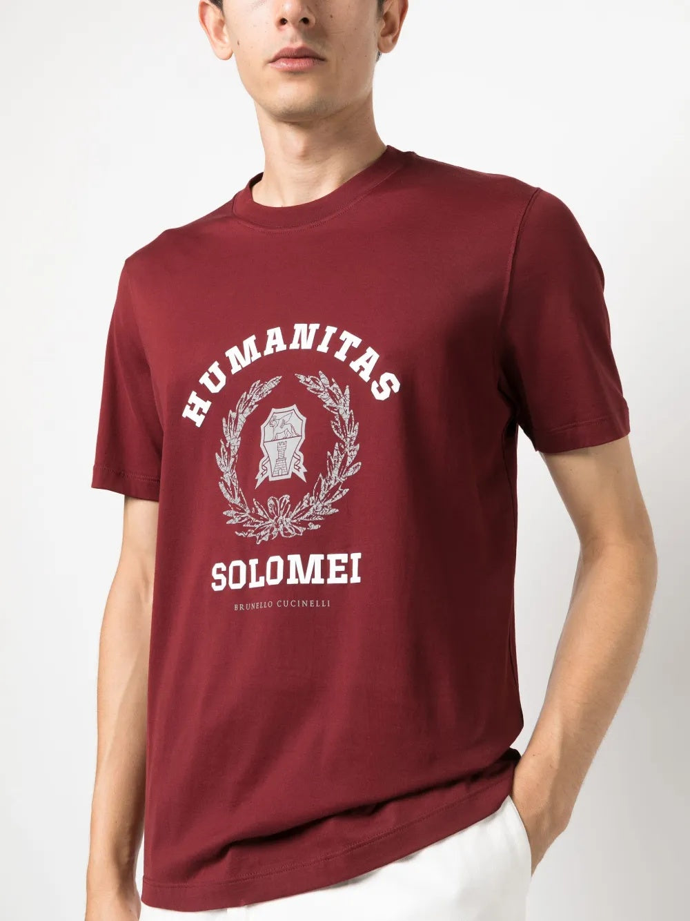 BRUNELLO CUCINELLI MEN'S MAROON GRAPHIC PRINT T-SHIRT