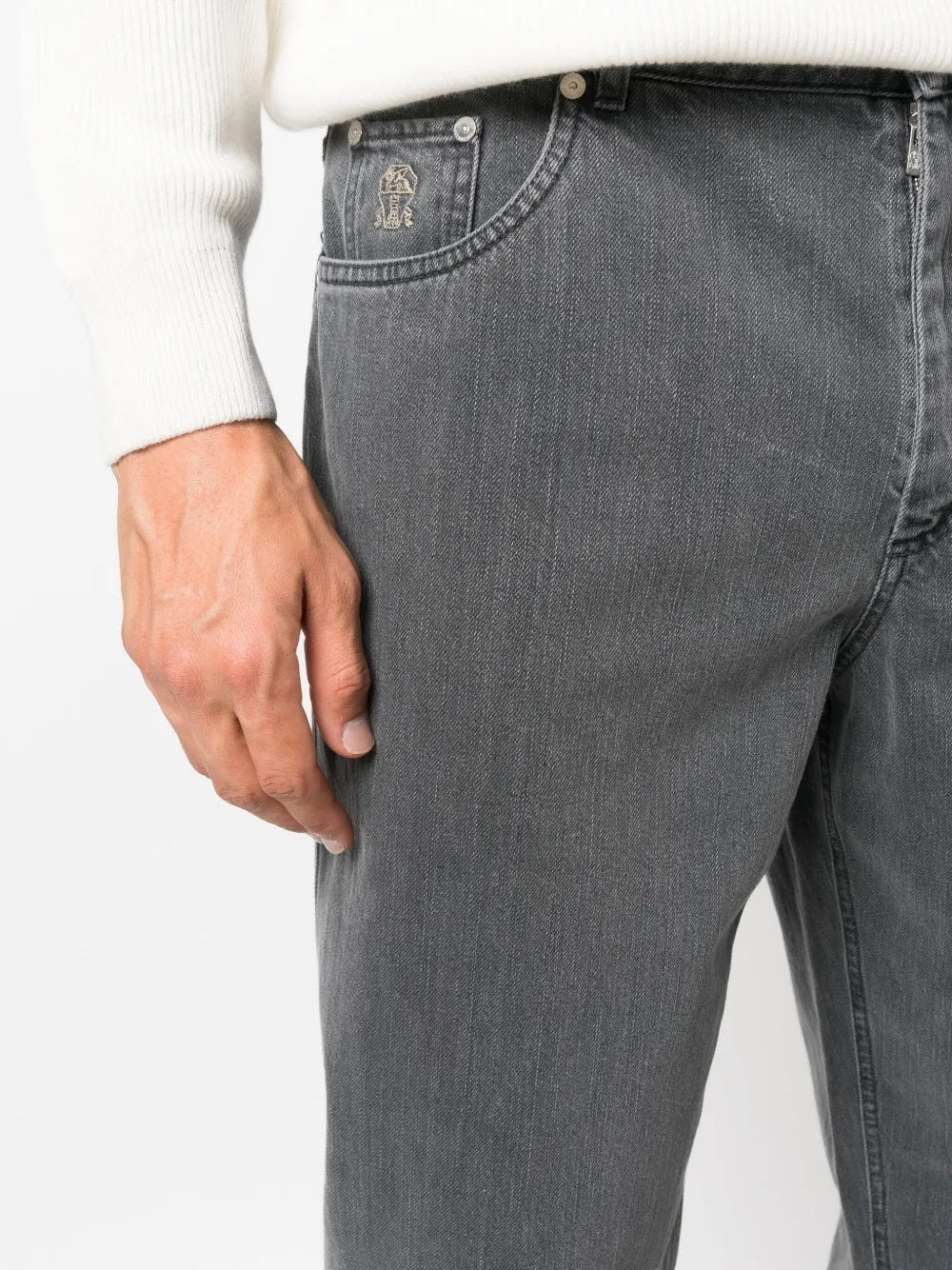 BRUNELLO CUCINELLI MEN'S CHARCOAL STRAIGHT LEG TROUSERS