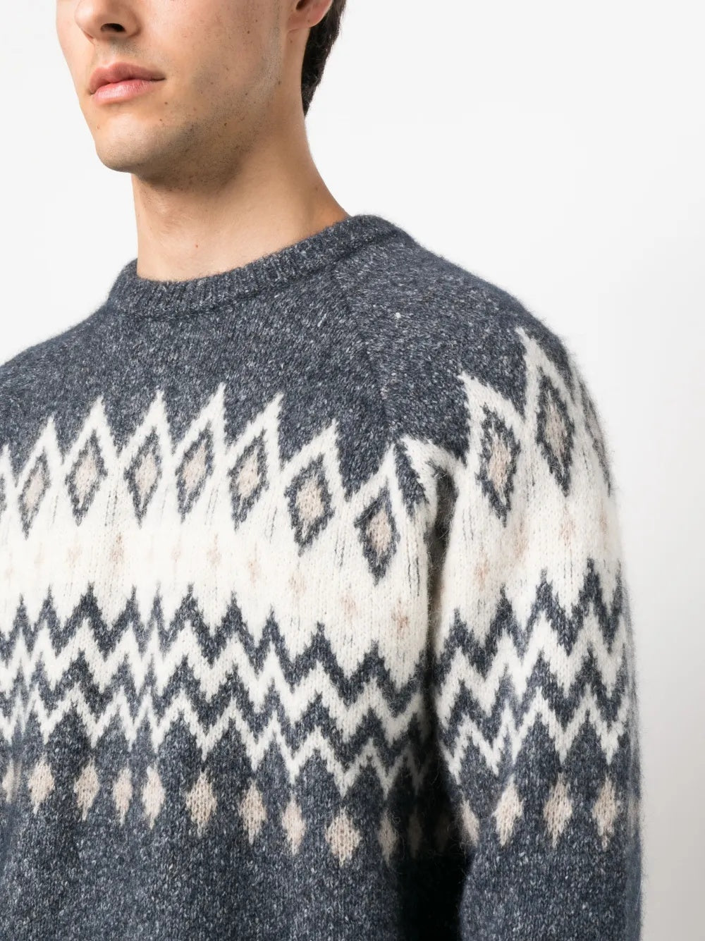 BRUNELLO CUCINELLI MEN'S CHARCOAL FAIR ISLE KNIT SWEATER