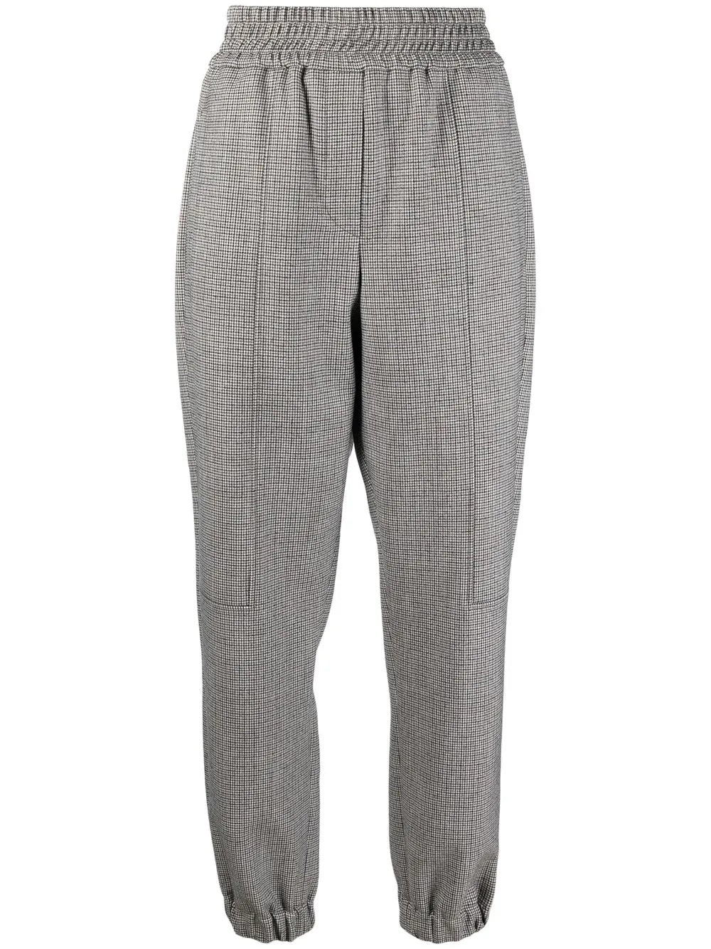 BRUNELLO CUCINELLI WOMEN'S GRAY HOUNDSTOOTH ELASTIC TROUSERS