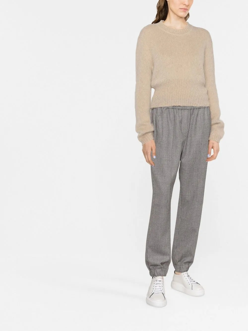 BRUNELLO CUCINELLI WOMEN'S GRAY HOUNDSTOOTH ELASTIC TROUSERS