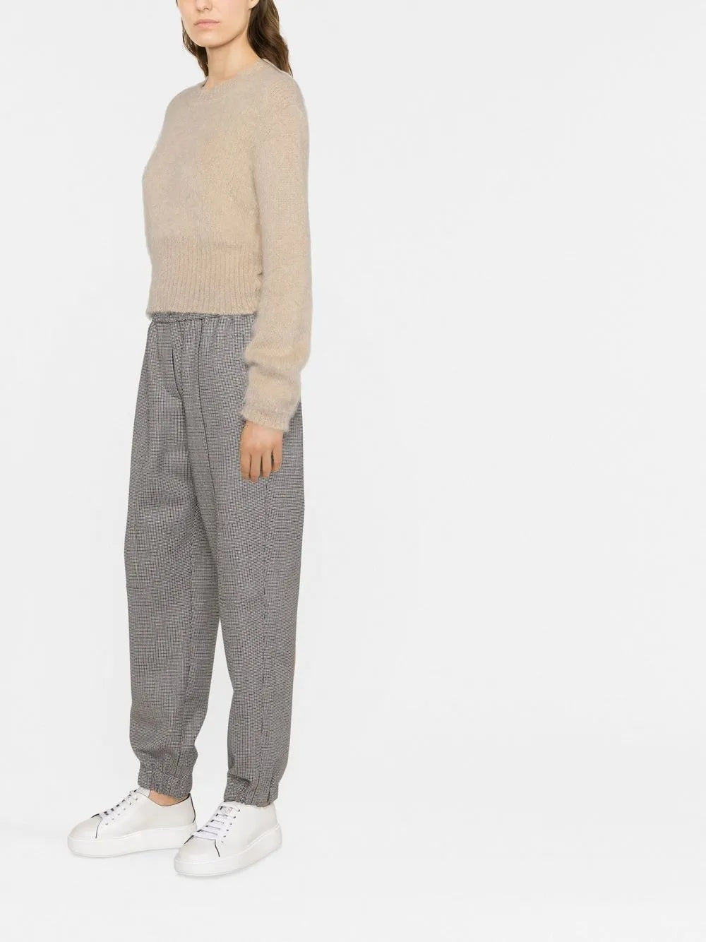 BRUNELLO CUCINELLI WOMEN'S GRAY HOUNDSTOOTH ELASTIC TROUSERS