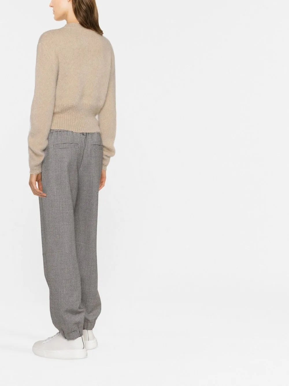 BRUNELLO CUCINELLI WOMEN'S GRAY HOUNDSTOOTH ELASTIC TROUSERS