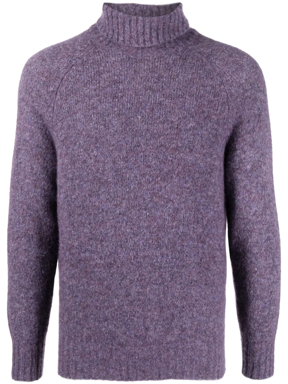 BRUNELLO CUCINELLI MEN'S HEATHERED PURPLE TURTLENECK SWEATER