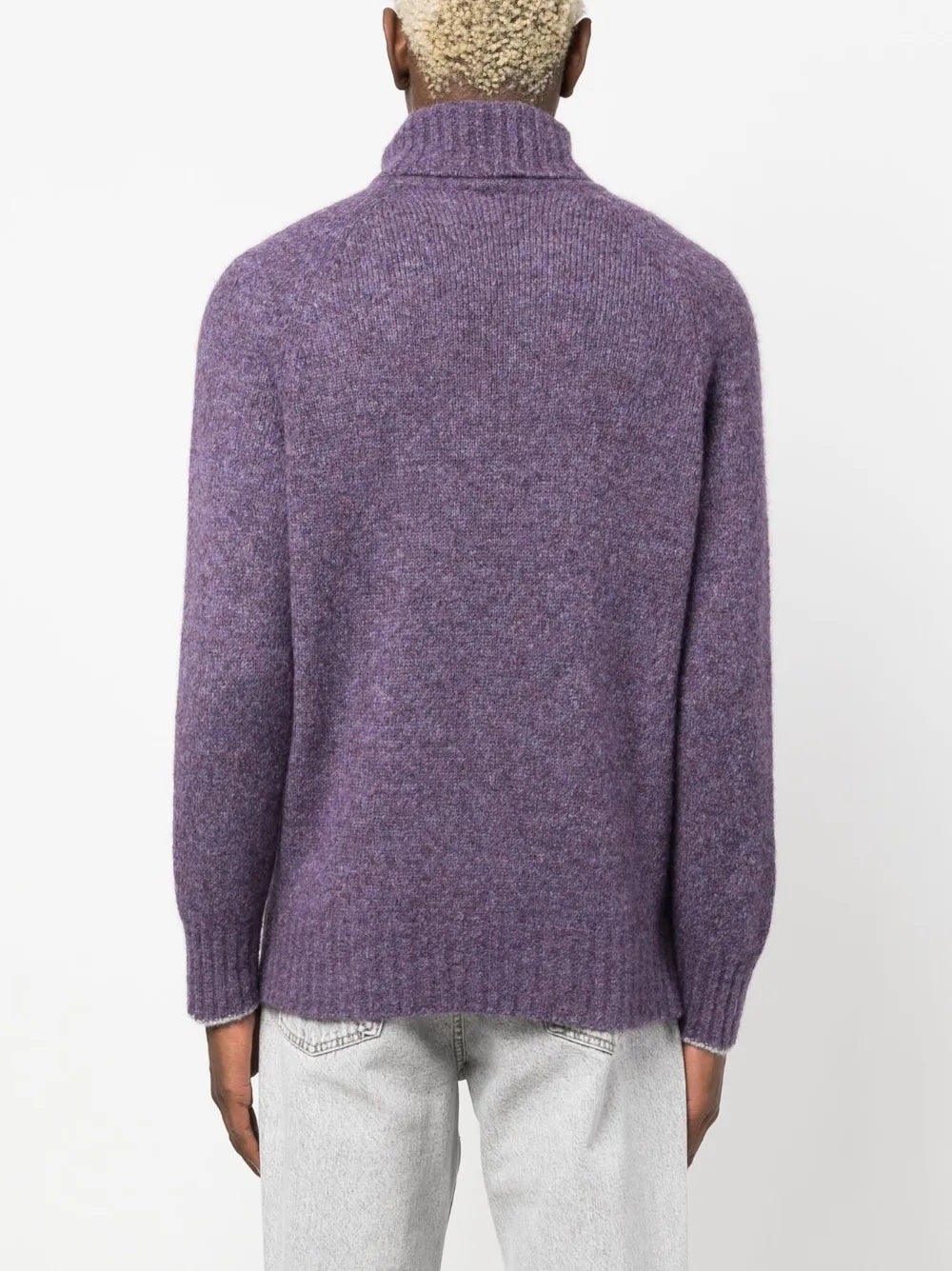 BRUNELLO CUCINELLI MEN'S HEATHERED PURPLE TURTLENECK SWEATER