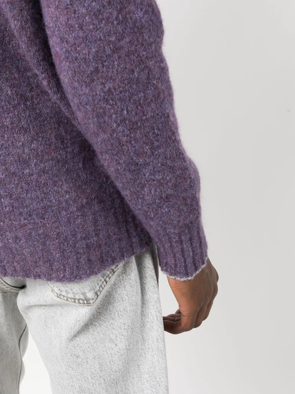BRUNELLO CUCINELLI MEN'S HEATHERED PURPLE TURTLENECK SWEATER