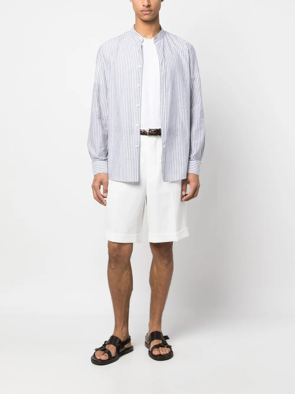 BRUNELLO CUCINELLI MEN'S WHITE LINEN TAILORED SHORTS