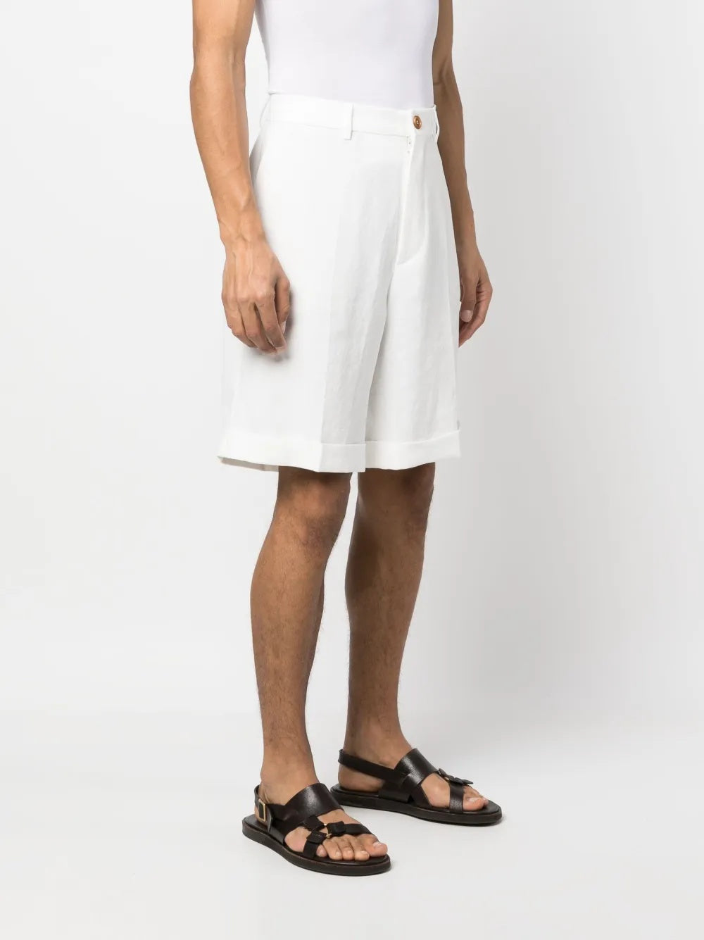 BRUNELLO CUCINELLI MEN'S WHITE LINEN TAILORED SHORTS