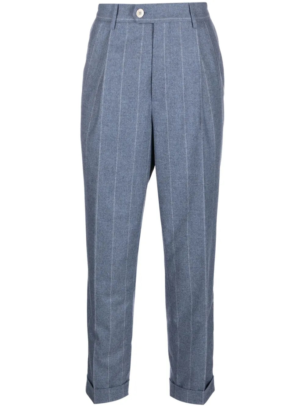 BRUNELLO CUCINELLI MEN'S GRAY PINSTRIPE PLEATED TROUSERS