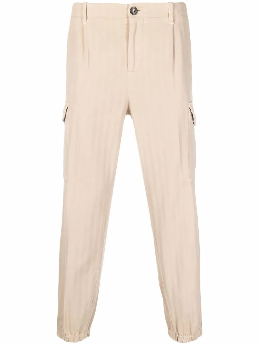 BRUNELLO CUCINELLI MEN'S BEIGE CARGO PANTS WITH ELASTIC CUFFS