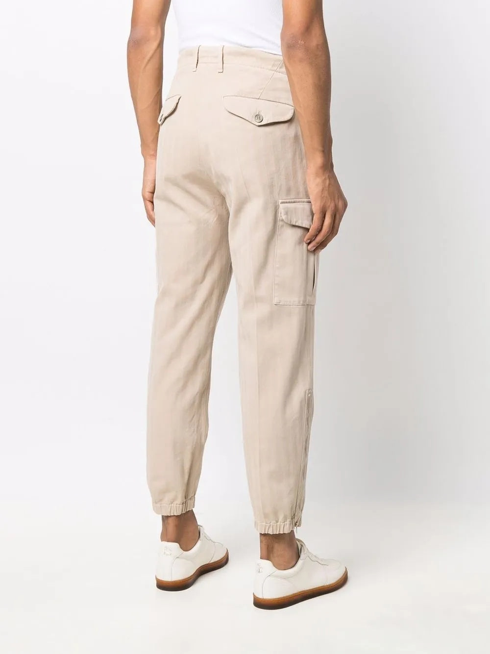 BRUNELLO CUCINELLI MEN'S BEIGE CARGO PANTS WITH ELASTIC CUFFS