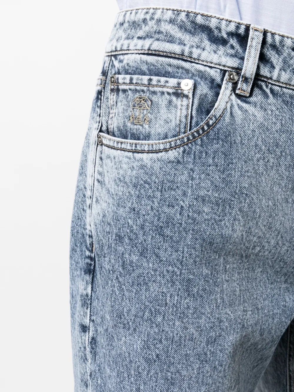 BRUNELLO CUCINELLI MEN'S FADED BLUE DENIM TROUSERS