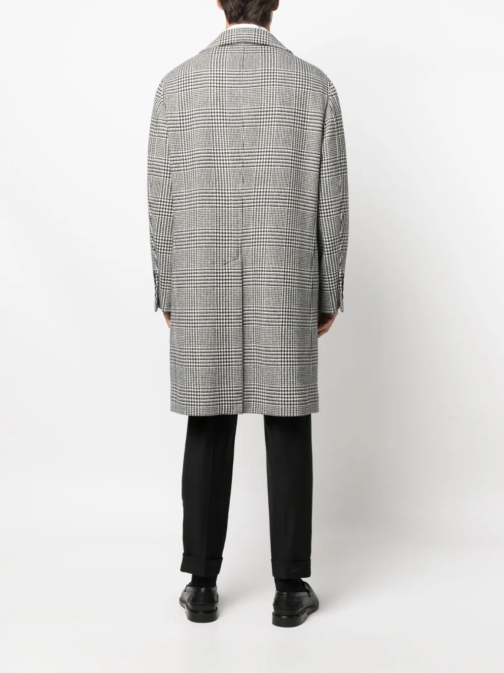 BRUNELLO CUCINELLI MEN'S BLACK WHITE WOOL COAT