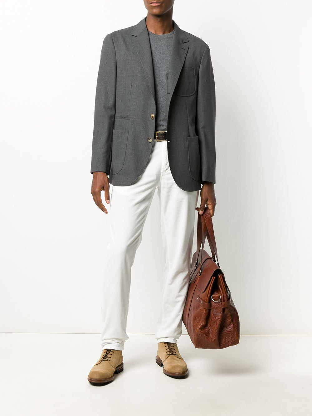BRUNELLO CUCINELLI MEN'S WHITE STRAIGHT LEG TROUSERS