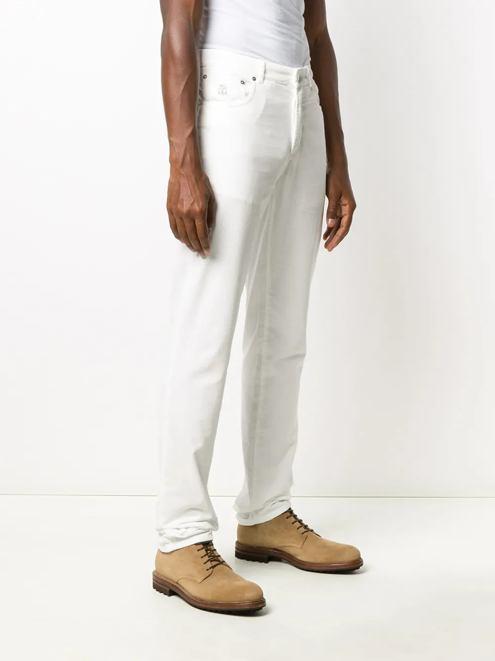 BRUNELLO CUCINELLI MEN'S WHITE STRAIGHT LEG TROUSERS
