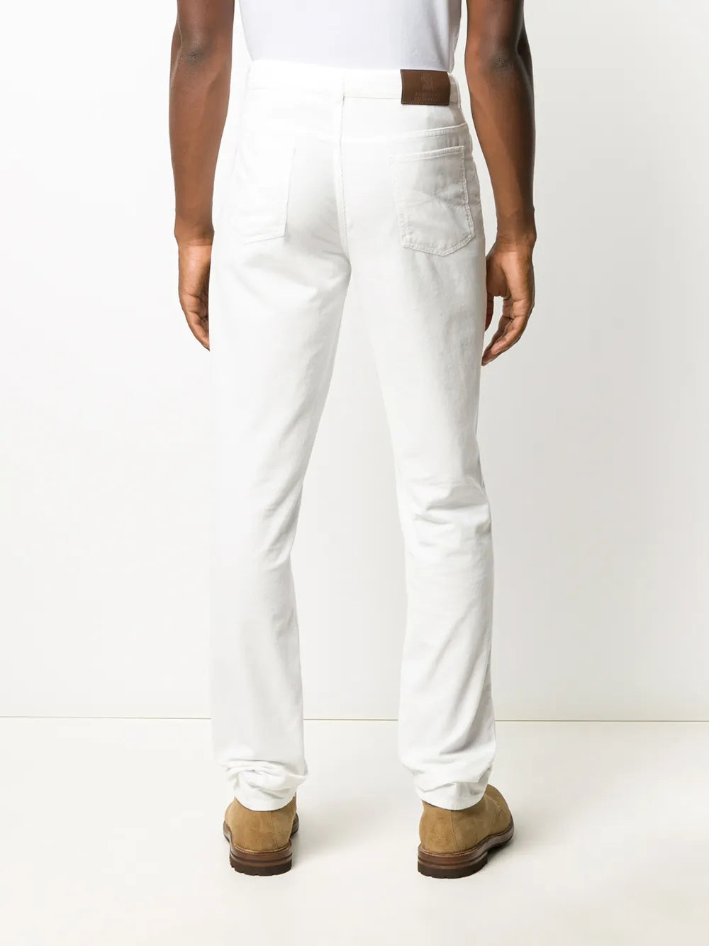 BRUNELLO CUCINELLI MEN'S WHITE STRAIGHT LEG TROUSERS