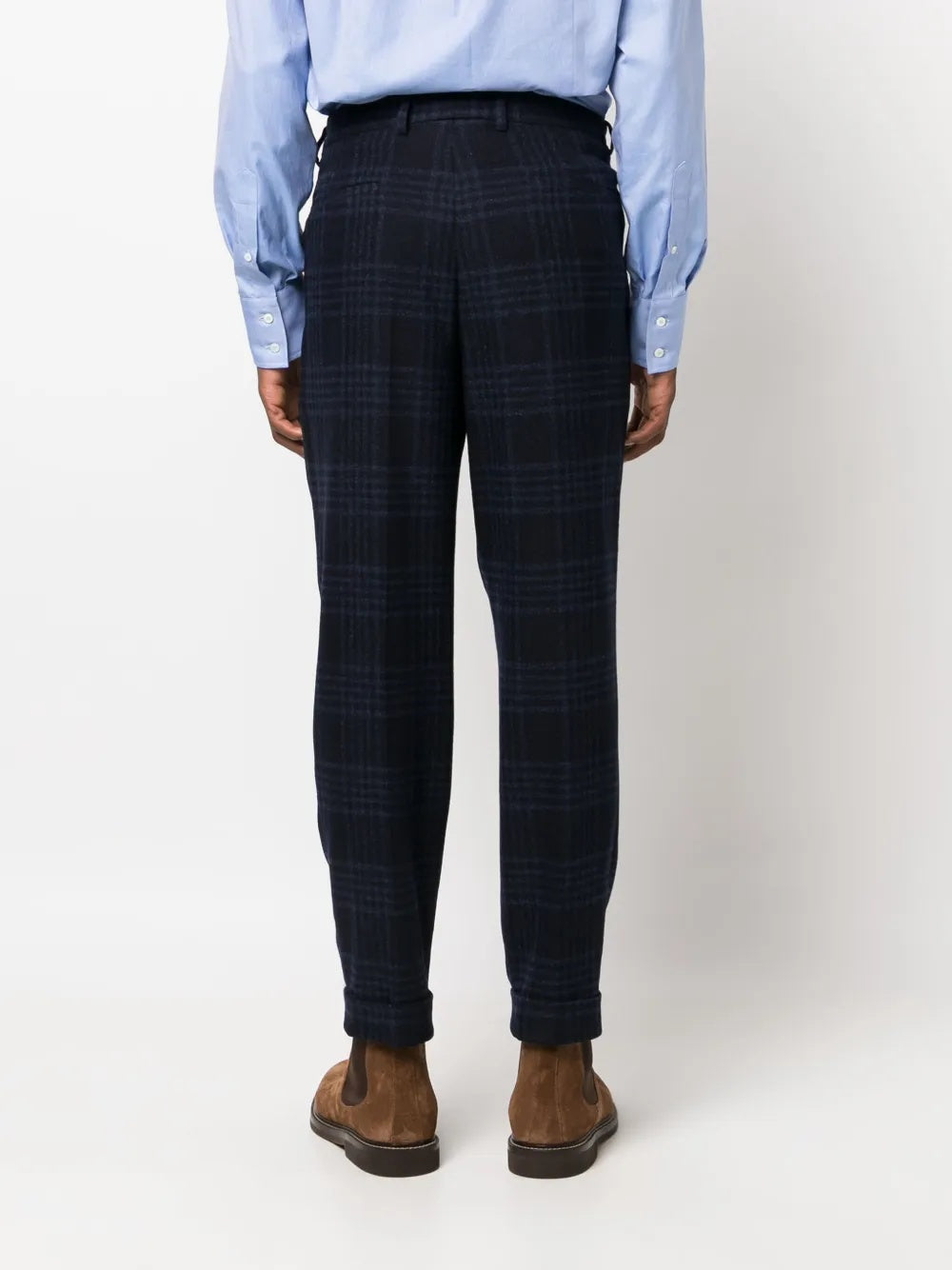 BRUNELLO CUCINELLI MEN'S NAVY PLAID TAILORED TROUSERS
