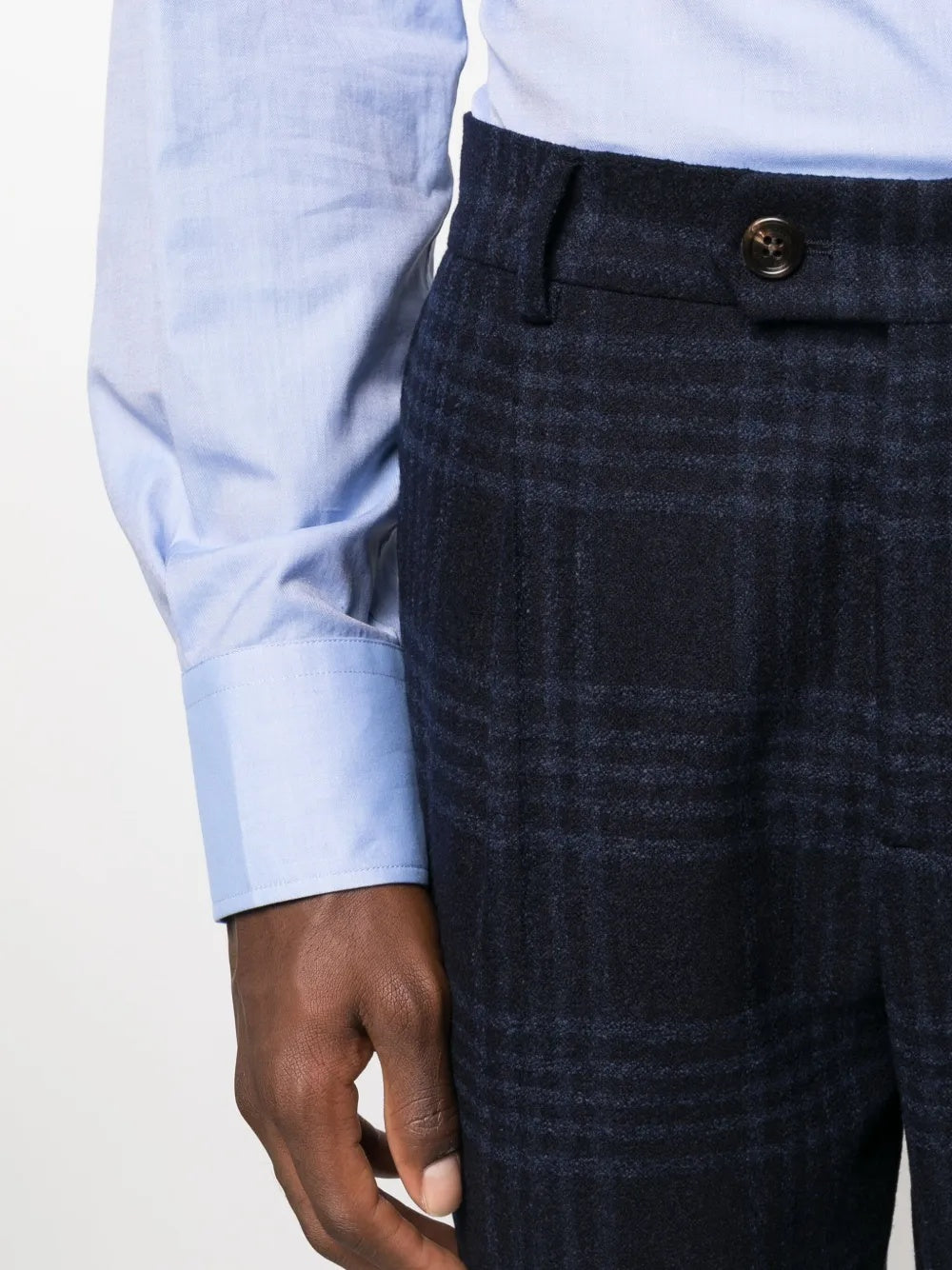 BRUNELLO CUCINELLI MEN'S NAVY PLAID TAILORED TROUSERS