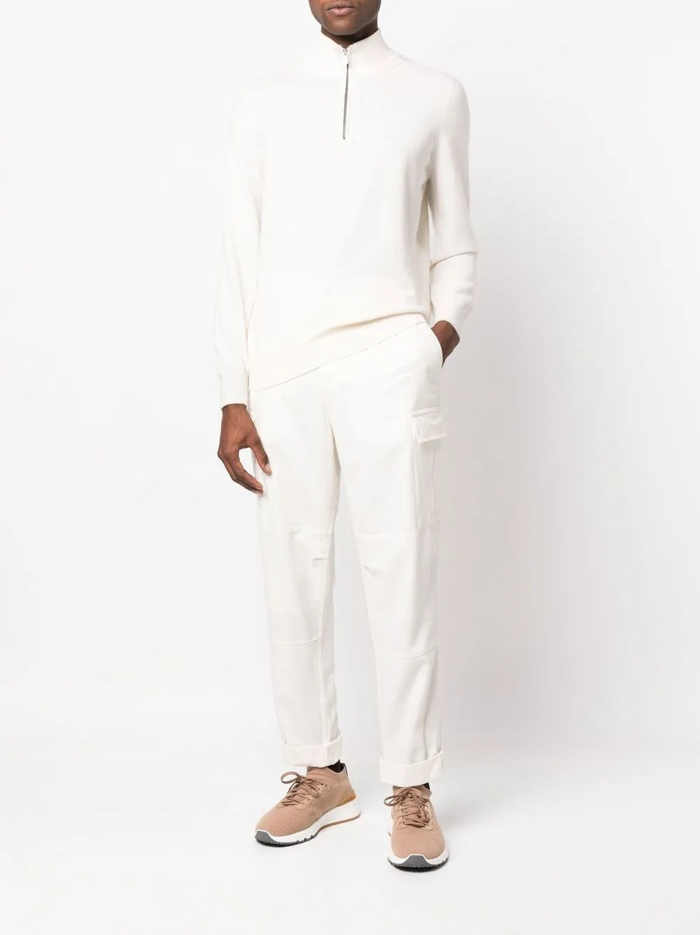 BRUNELLO CUCINELLI MEN'S CREAM RELAXED CARGO TROUSERS
