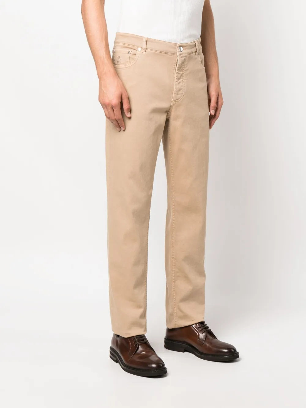 BRUNELLO CUCINELLI MEN'S BEIGE STRAIGHT LEG TROUSERS