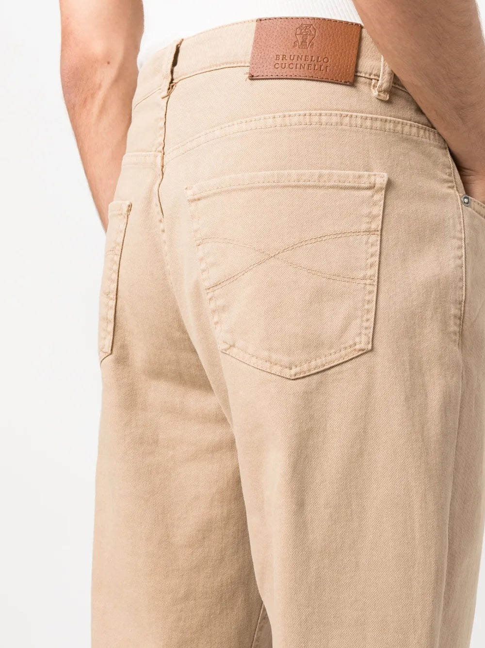 BRUNELLO CUCINELLI MEN'S BEIGE STRAIGHT LEG TROUSERS