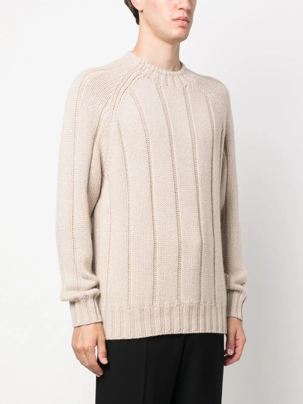 BRUNELLO CUCINELLI MEN'S CREAM RIBBED KNIT SWEATER