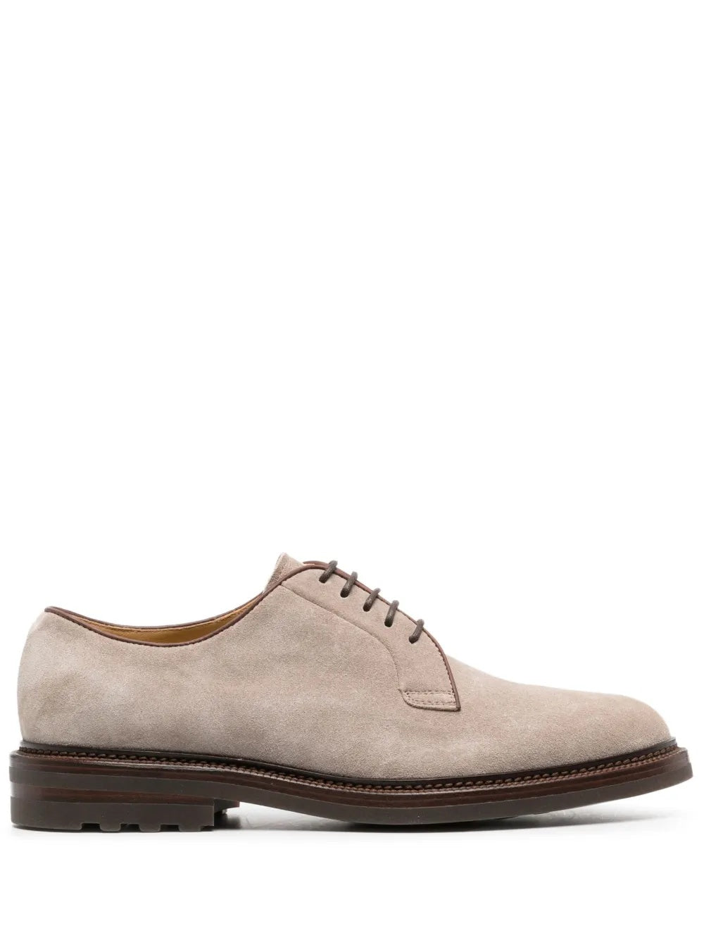 BRUNELLO CUCINELLI MEN'S BEIGE SUEDE LEATHER DERBY SHOE