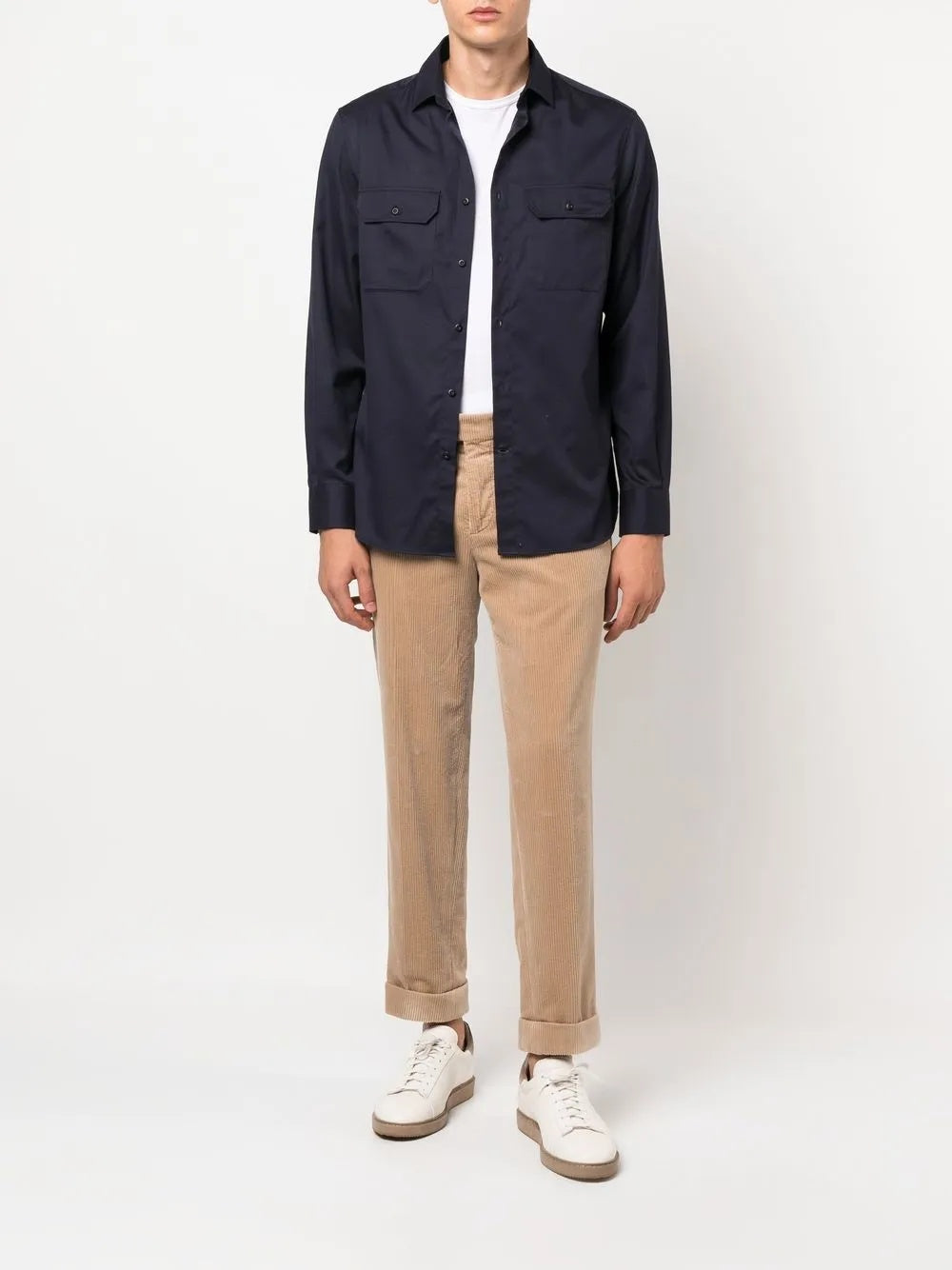 BRUNELLO CUCINELLI MEN'S BEIGE CORDUROY STRAIGHT-LEG TROUSERS